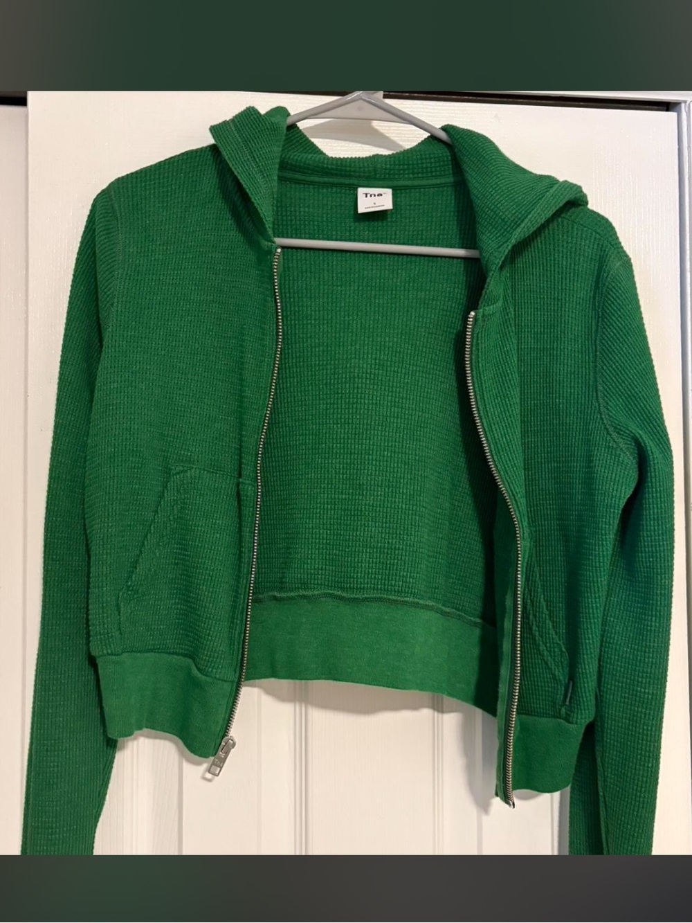 Aritzia TNA Green Zip-Up Waffle Knit Hoodie Small